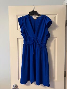 Flutter Sleeve V-Neck Blue Women’s Dress